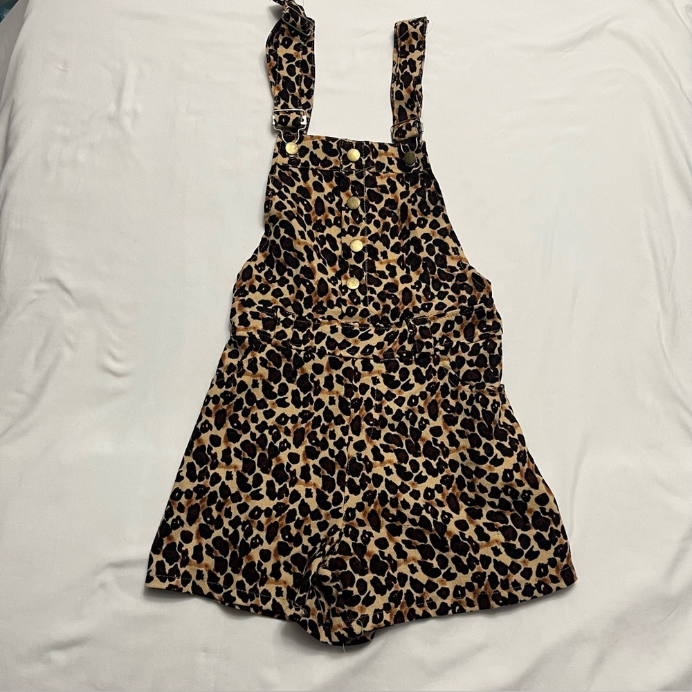 Leopard Print Overall Romper Shortalls Petite XS-S